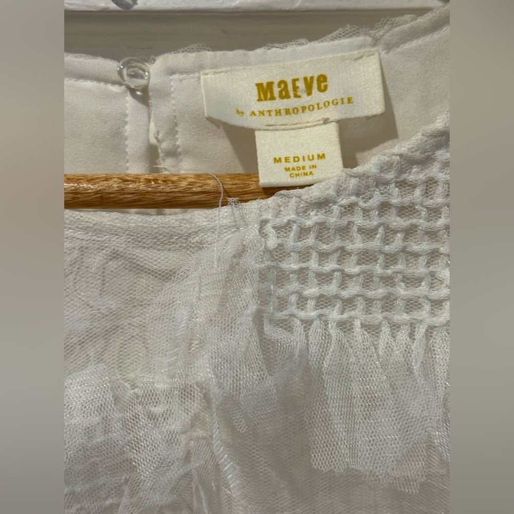 Anthropologie Sheer White Textured Blouse - Picture 2 of 3